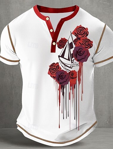  Per uomo Schizzi di sangue Macchie di sangue Barca a vela Maglia Henley Maglietta Manica Corta Vintage Moda Designer All'aperto Casuale Quotidiano Primavera & Autunno Bianco Henley Maglietta Henley