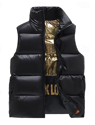  בגדי ריקוד גברים אפוד פאפר וסט Gilet חופשה יומי פגישה (דייט) אופנתי יום יומי סתיו חורף כיס פוליאסטר שמור על חום הגוף נוח צבע אחיד רוכסן עומד רגיל שחור אֵפוֹד