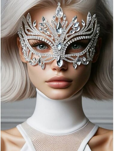  Maskeradmask med kristall och strass för kvinnor - lyxig glittrande diamantmask för damer, elegant kostymaccessoar för Halloween-fest, bal och kvällsevenemang