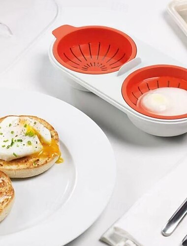  Cocedor de huevos portátil para microondas, recipiente vaporizador de huevos con dibujos animados de doble ojo y separador, bandeja para cocinar huevos en microondas de calidad alimentaria.