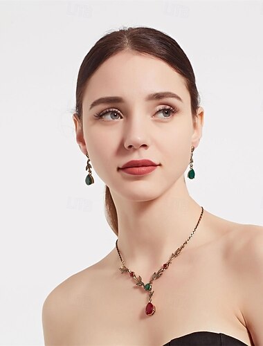  Korusetti 2 Vihreä Rhinestone Kromi 1 Kaulakoru Korvakorut Naisten Tyylikäs Vintage Muoti Vintage-tyyli Perinteinen Korusetti Käyttötarkoitus Häät Juhla Ystävänpäivä