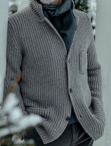  Herren Strickjacke Kurzer Pullover Strickpullover Gerippt Stricken Normale Oberteile Tasche Knöpfe Einfach Stehkragen Mode Klassisch Urlaub Alltagskleidung Bekleidung Herbst Winter Schwarz Marineblau