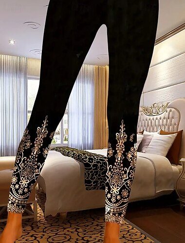  Per donna Pantaloni Leggings Casual Boho Lunghezza intera Vita Alta Fiore Elastico in vita Stampato Traspirabilità Confortevole Elasticizzato Vacanza Streetwear Abbigliamento quotidiano Nero Estate