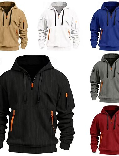  Hombre Sudadera Pana Sudadera con capucha y cremallera de un cuarto Sudadera táctica con capucha Negro Blanco Rojo Azul Piscina Caqui Con Capucha Plano Cremallera Deporte Casual Diario Ropa de calle