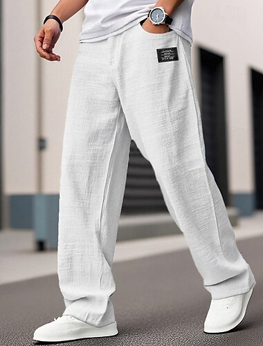 Per uomo Pantaloni di Lino Pantaloni Pantaloni Estivi Pantaloni da Spiaggia Coulisse Ricamato Tasca Semplice Comodità Traspirante Vacanza Quotidiano Ferie Hawaiano Boho Nero Bianco