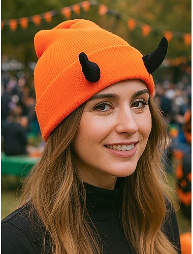  berretto unisex a forma di corno da diavolo per Halloween – berretto caldo lavorato a maglia con corna 3D per uomo e donna, costume da festa in cosplay e abbigliamento per attività all'aperto