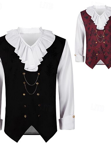  Rokokoo Viktoriaaninen Steampunk Juhla-asu Liivi Vampyyri Aatelismies Naamiaispuku Miesten Kuninkaallinen Halloween Karnevaali Suoritus Juhla LARP Aikuiset Toppi