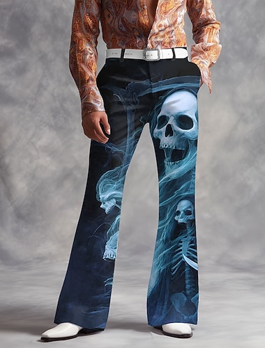 Herren Skull Smoke Kostüme Disco-Hosen 60er 70er Schlaghosen Mittlere Taille Dunkler Gothic-Stil Outdoor Urlaub Seitentaschen ausgestellte Beinhosen Hosen Frühling Herbst 3D Druck Lila Grün Dunkelblau   Herren Skull Smoke Kostüme Disco-Hosen 60er 70er Schlaghosen Mittlere Taille Dunkler Gothic-Stil Outdoor Urlaub Seitentaschen ausgestellte Beinhosen Hosen Frühling Herbst 3D Druck Lila Grün Dunkelblau