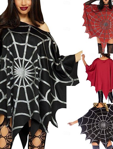  חג ליל כל הקדושים בגדי ריקוד נשים חולצה SPIDER מצחיק שרוול ארוך צווארון עגול קצר חולצות רגילות חגים דפוס שחור אודם קיץ אביב סתיו