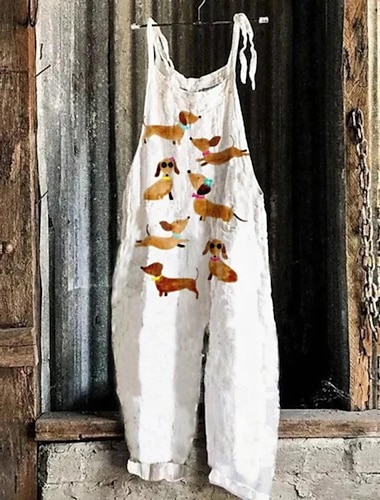  Damen Overall Urlaub Vintage Ethno-Stil Volle Länge Mittlere Taille Tiermotiv Fisch Atmungsaktivität Leicht Weich Unelastisch Lässig Täglich Ferien Weiß Blau Khaki Beige Sommer Frühling