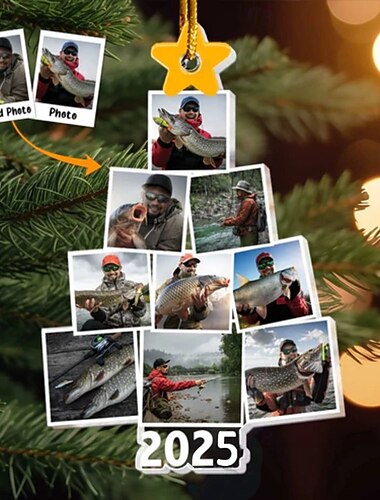  Personliga julgransfiske fotoornament i akryl 2D anpassad bildram dekoration julgran juldekoration hängande pendant gåvor till familj och vänner