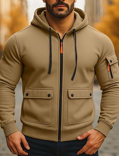  Pánské Kapuce Mikina s kapucí na zip Fleecová mikina Taktická mikina s kapucí Černá Armádní zelená Námořnická modř Khaki Světle šedá Kapuce Bez vzoru Zip Sporty a outdoor Ležérní Denní Šik ven
