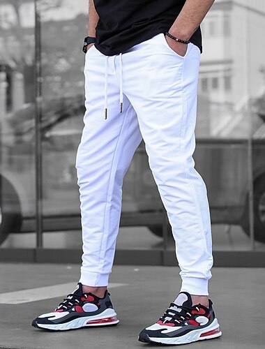  男性用 スウェットパンツ ジョガー ズボン ドローストリング ポケット 弾性ウエスト 平織り 履き心地よい スポーツ・アウトドア 日常 ファッション カジュアル ブラック ホワイト マイクロエラスティック