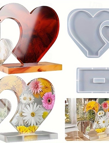 Duża forma do odlewania z żywicy silikonowej w kształcie serca, 1 zestaw, forma silikonowa do zdjęć w kształcie serca do dekoracji domu, ozdoby ślubnej, pamiątki ukończenia szkoły