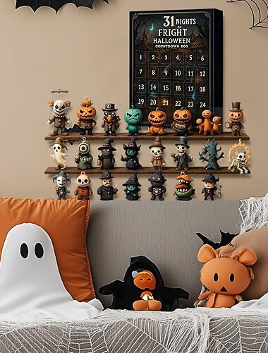  025ハロウィンアドベントフィギュア - 31日間の怖いカウントダウンカレンダーフィギュア、コレクター向け樹脂製デスクトップディスプレイモデル人形、ホラーファン、パーティーの装飾、コレクションディスプレイに最適