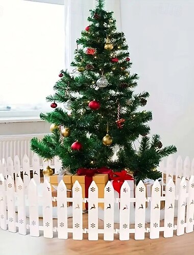  19/22/30/35/40 szt. biały jeleń &Ozdoba płotu w kształcie choinki w kształcie płatka śniegu, łatwa w montażu, solidne plastikowe słupki ogrodzeniowe do użytku wewnątrz i na zewnątrz, na święta, do