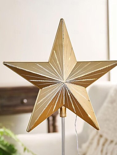  juletrepynt stjerneklar natt pepperkaketrepynt 5-punkts harpiks tretopp stjerne med automatisk timer passer til alle trærstørrelser elegant gave til hjemmet høytidsmagi og festdekor