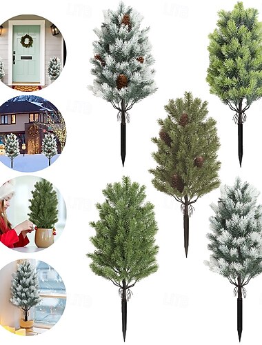  kunstmatige kerstboom tuinpaal 24 inch kunstmatige ceder topiary bomen met grondpen kerst kunstplanten voor buiten voor kamer veranda tuin achtertuin decoratie