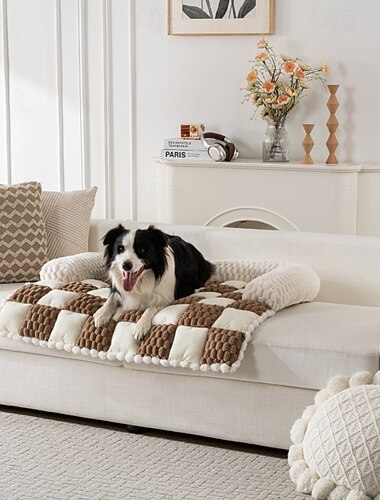  Cama Sofá para Perros a Rayas Mejorada Alfombrilla para Mascotas Antideslizante y Gruesa Cama en Forma de U para Perros para Todas las Estaciones