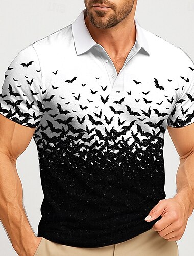  Halloween Herre Flaggermus Polo Kortermet Poloskjorter Knaphul Fritid treningsklær Dagligdagstøy Festivalantrekk 3D-utskrift Knapper Sommer Hvit Lilla Oransje