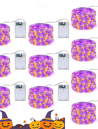 10 st 5 m/16,4 fot 50 LED-pärlor ljusslingor halloween jul bröllop alla hjärtans dag fest inomhus- och utomhusatmosfär dekoration ljusslinga aaa-batterilåda timerfunktion   10 st 5 m/16,4 fot 50 LED-pärlor ljusslingor halloween jul bröllop alla hjärtans dag fest inomhus- och utomhusatmosfär dekoration ljusslinga aaa-batterilåda timerfunktion