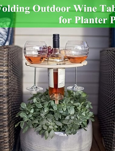  sammenleggbart utendørs vinbord for blomsterpotte, strand- og plenvinholder, reise-campingbord, trekorsdesign, egnet for gårdsplassmøbler