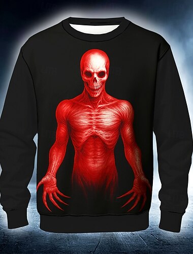  Halloween Per uomo La Morte Diavolo Mietitrice Felpa Punk Festa Manica Lunga Girocollo Vacanza Rosso Blu Girocollo 3D Tutte le stagioni progettista