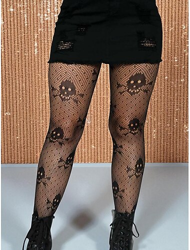  Medias de rejilla con calaveras de Halloween para mujer, pantimedias transparentes de estilo gótico punk para fiestas de disfraces y salidas nocturnas.