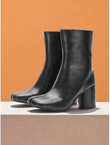  Bottes mi-mollet Tabi en similicuir marron pour femmes - bottines à talon épais et bout fendu avec fermeture éclair latérale, style moderne et minimaliste pour les événements de mode, les tenues