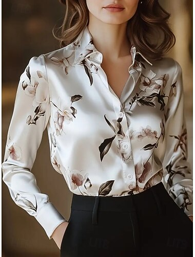  Per donna Camicia da lavoro Floreale Grafico Elegante Essenziale Casual Manica Lunga Colletto a Camicia Top Regolari Lavoro Abbigliamento da sera Quotidiano Bianco Rosso Viola Oro Grigio Estate