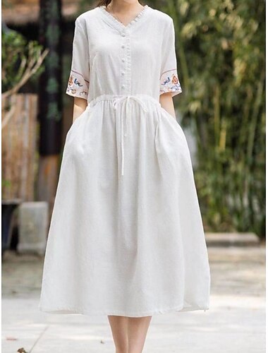  Per donna Abito Midi Abito a trapezio Casual Quotidiano Vestibilità comoda Floreale Manica 3/4 Scollo a V Bianco Blu Arancione Estate