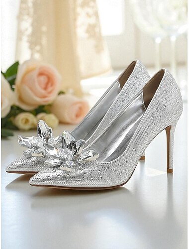  Women's Gold Crystal Embellished High Heel Pumps - Sparkly Rhinestone Pointed Toe Stilettos for Wedding, Evening Party and Formal Occasions