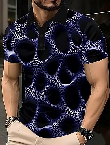  Homens Abstrato Geométrico Pólo Manga Curta Camisas polo Lapela Business casual Roupa Esportiva Roupa Diária Impressão 3D Botões Verão Preto Roxo Verde