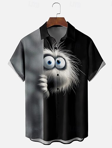  Homme À Motif Animal Blocage de couleurs Chemise Chemise Boutonnée Manche Courte Drôle Extérieur Vacances Été Printemps Col Rabattu Impression 3D chemises à col Une poche avant Noir