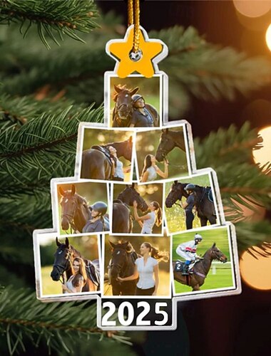 Ge personalizeerde kerstboom paard foto ornamenten acryl 2D aangepaste foto lijst decor kerstboom kerstdecoratie hangende pendant cadeaus voor familie en vrienden