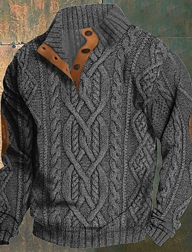  Herren Pullover Strickpullover Gerippt Stricken Normale Oberteile Patchwork Gestrickt Farbblock Stehkragen Mode Basic Urlaub Alltagskleidung Bekleidung Herbst Winter Schwarz Dunkelgray M L XL
