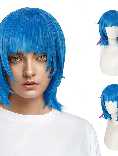 parrucca anime blu corta blu parrucca cosplay donne ragazze festa di Halloween resistente al calore capelli sintetici