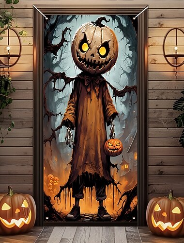  Halloween Dörrskydd Utomhus banderoller Pumpa fågelskrämma 3D Mörk punkgotik Fest Utomhus Bakgrundsfotografering Ytterdörr Väggveranda Dekorationer Vägg Dörr Bakgrund