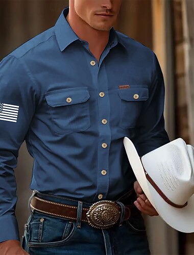  Per uomo Bandiera Americana Camicia da lavoro Camicia Western Camicia cargo Manica Lunga Pantaloni Tattici Vintage Retrò Sport all'Aperto Abbigliamento da lavoro Primavera Autunno Collo ripiegato Due