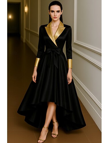 Szmoking ruha A-vonalú Előírásos Esküvő Esküvői vendég Szatén Elegáns Hosszú ujj Aszimmetrikus Csúcs hajtóka   Szmoking ruha A-vonalú Előírásos Esküvő Esküvői vendég Szatén Elegáns Hosszú ujj Aszimmetrikus Csúcs hajtóka