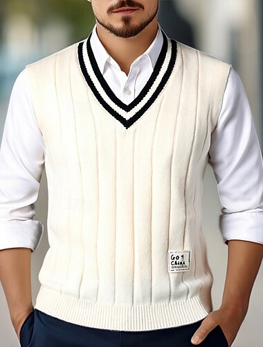  Herren Pullunder Kleid Pullover Pullover Weste Strickpullover Gerippt Zopfmuster Stricken Normale Oberteile Gestrickt Einfach V Ausschnitt Mode Lässig Urlaub Alltagskleidung Bekleidung Herbst Winter