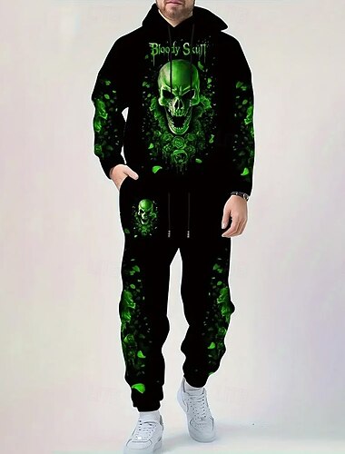  Mindszentek napja Férfi Koponya 2db 3D pulóver készletek Tracksuit Kapucnis pulóver Hosszú ujj Hosszú nadrág Kapucni Alkalmi Napi Sportruházat 3D nyomtatás Tavasz Ősz Tél Kék tó Ametiszt Kék