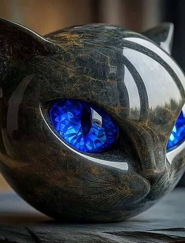  luksuriøs svart katt steinskulptur elegant hjeminnredning&amp;gaveklart kunstverk