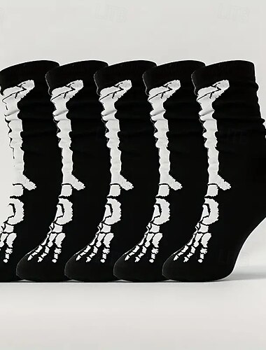  Calzini con stampa di cartoni animati e teschi di Halloween, calzini casual unisex a metà polpaccio per autunno e inverno, calze comode e traspiranti
