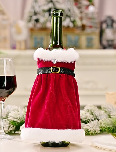  juledekorasjon julekjole vinflaskedeksel kreativ ferie rødvinshylse festlig hjem spiseborddekorasjon perfekt til sesongfeiring