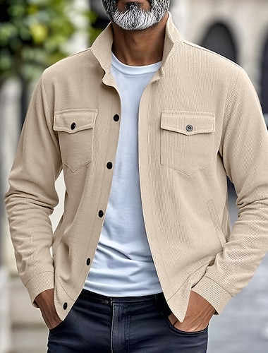  Ανδρικά Ελαφρύ μπουφάν Κοτλέ σακάκι Casual Jacket Διακοπές Καθημερινά Αναπνέει Τσέπη Άνοιξη Φθινόπωρο Σκέτο Μοντέρνα Κλασσικό Πέτο Κανονικό Μαύρο Καφέ Ανοικτό Γκρίζο Πράσινο Χακί Σομόν Σακάκια