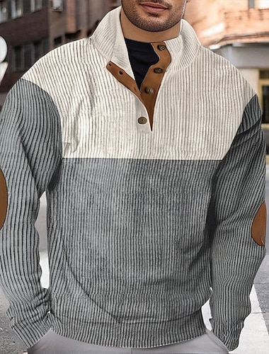  בגדי ריקוד גברים טרנינג שחור יין כחול נייבי חום אפור צווארון עומד(סיני) קולור בלוק טלאים ספורט וחוץ יומי חגים פוליאסטר קורדורוי סגנון רחוב בסיסי יום יומי אביב סתיו ביגוד קפוצ'ונים חולצות טריקו