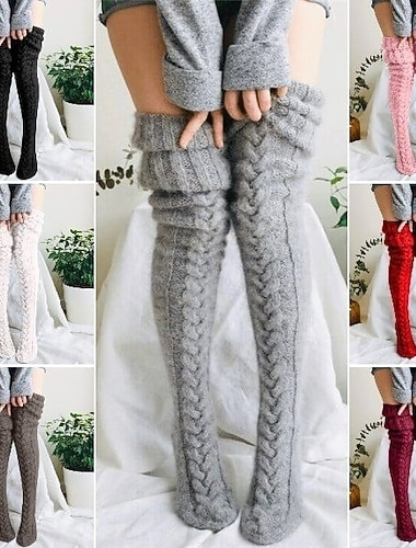  Naisten reisisukat, lämpimät neulotut, polven yli ulottuvat, pitkät tuubisukat, mukavat, syksy-talvi, paksut, yksivärinen, pinotut, muotisukat, mukavat, jokapäiväiseen käyttöön.