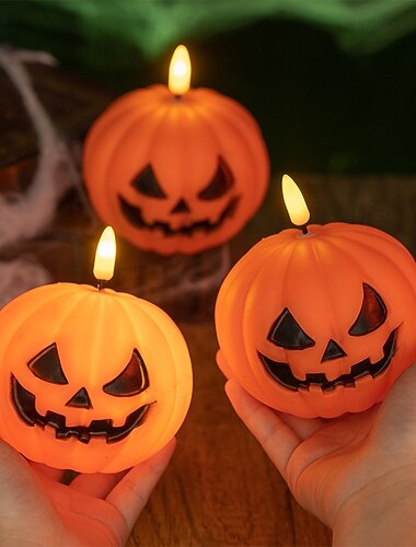  1 قطعة 9.5 * 7.6 سم هالوين يبتسم اليقطين led ضوء شمعة إلكترونية داخلي في الهواء الطلق مطعم غرفة نوم حفلة مهرجان جو ضوء زخرفي ضوء زينة ضوء ليلي صغير lr44 * 3 بطارية