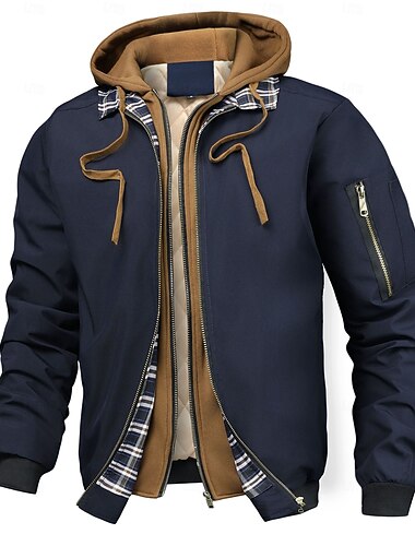  Per uomo Giubbotto bomber Giacca trapuntata Giacca con Cappuccio All'aperto Casuale Trapuntata Con cappuccio Primavera Autunno Tinta unica Attivo Neutro Con Cappuccio Regolare Nero Blu marino Cachi
